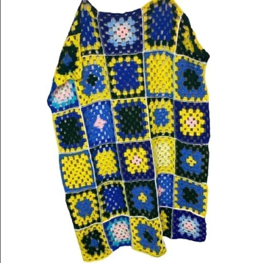 Hand crocheted granny square baby Afghan size 49” X 37”